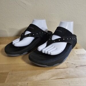 Skechers Tone‎ Ups Sandals Womens 10 Thong Black Toe Post Casual Studded 37556